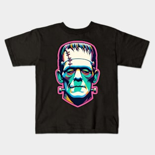 Vibrant Neon Frankenstein Portrait Tee – Modern Gothic Fashion Kids T-Shirt